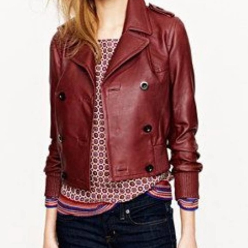 J.Crew Collection burgundy leather bomber jacket